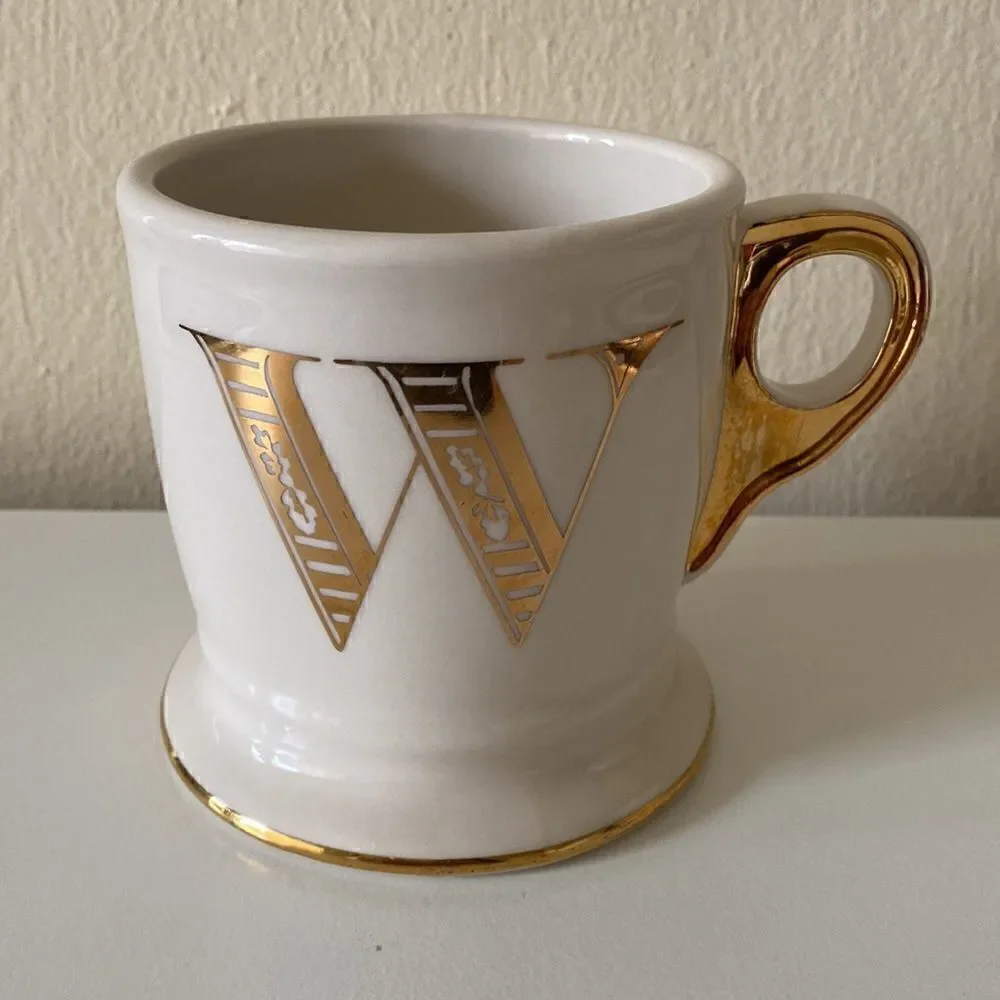 Anthropologie Mug Monogram Gold Letter W Initial Coffee Cup
